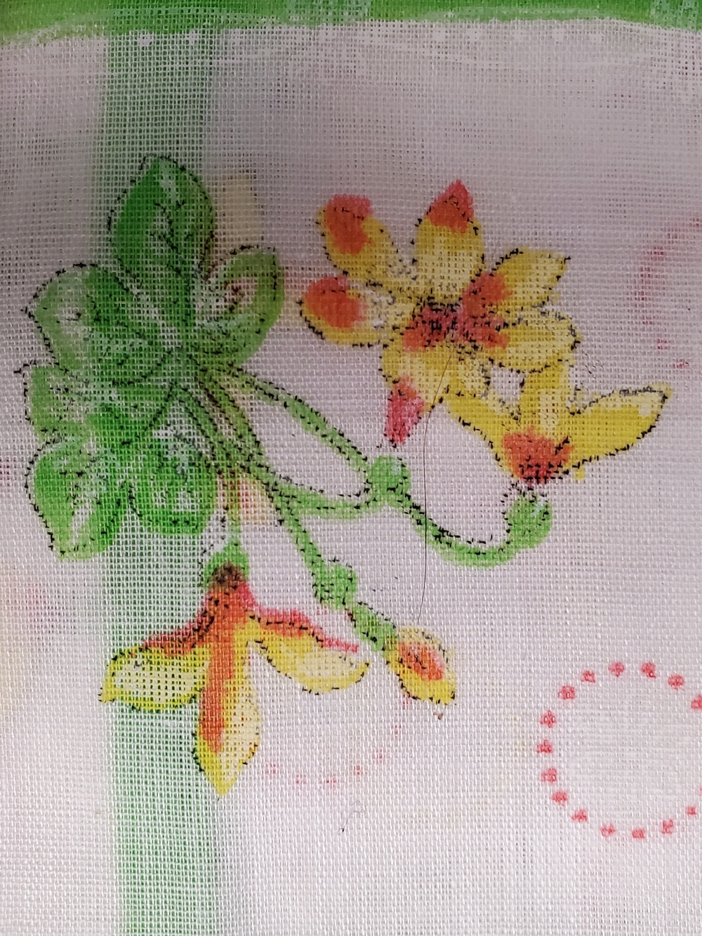 Vintage Floral Handkerchief with Green Border and Yellow Flowers - Picture 5 of 5
